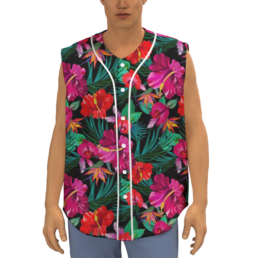 Hawaii Floral Flowers Pattern Print Sleeveless Baseball Jersey