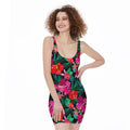 Hawaii Floral Flowers Pattern Print Sleeveless Bodycon Dress