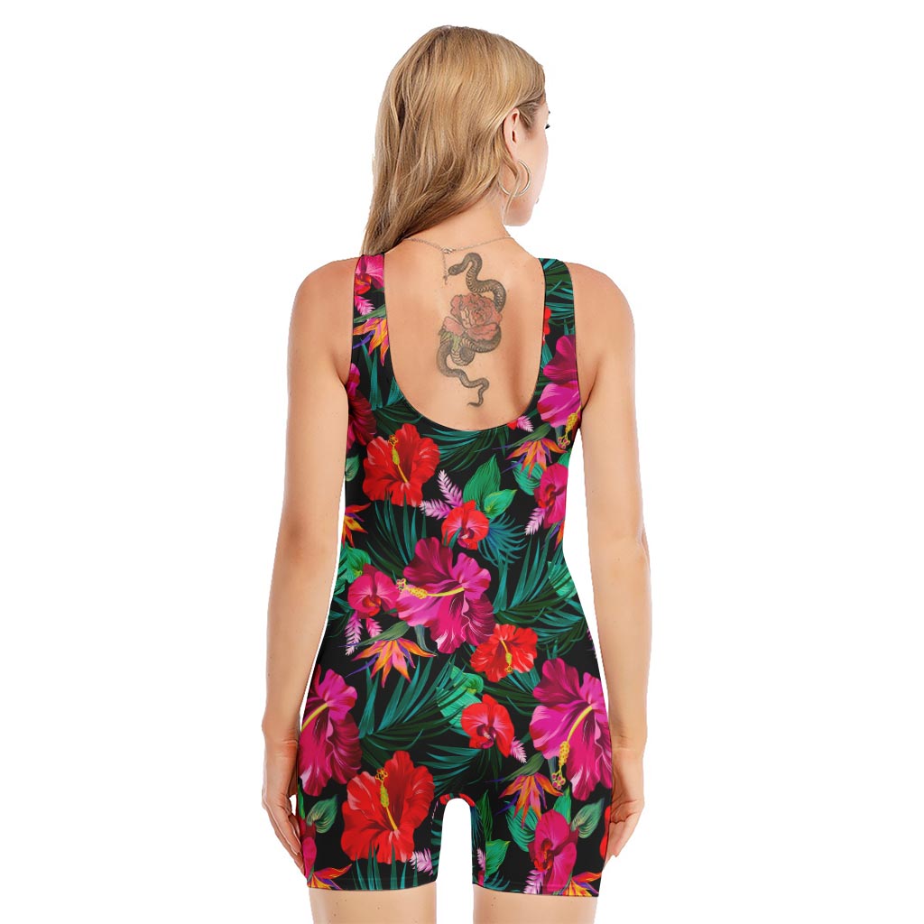 Hawaii Floral Flowers Pattern Print Sleeveless One Piece Swimsuit