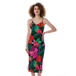 Hawaii Floral Flowers Pattern Print Slim Fit Midi Cami Dress
