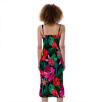 Hawaii Floral Flowers Pattern Print Slim Fit Midi Cami Dress