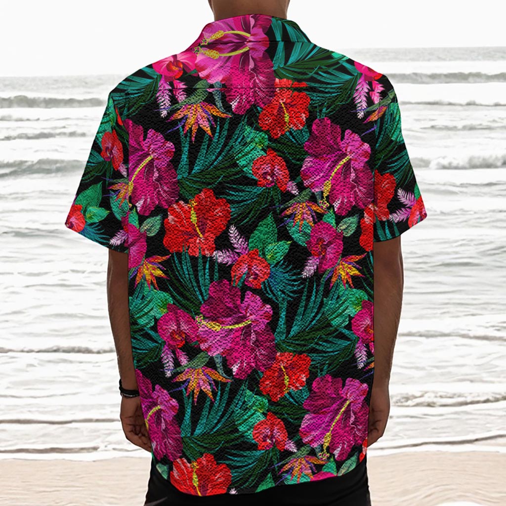 Hawaii Floral Flowers Pattern Print Textured Short Sleeve Shirt