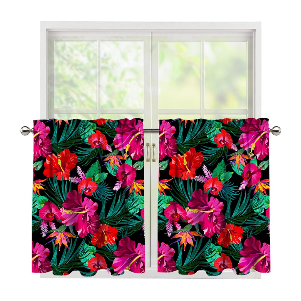 Hawaii Floral Flowers Pattern Print Tier Curtains
