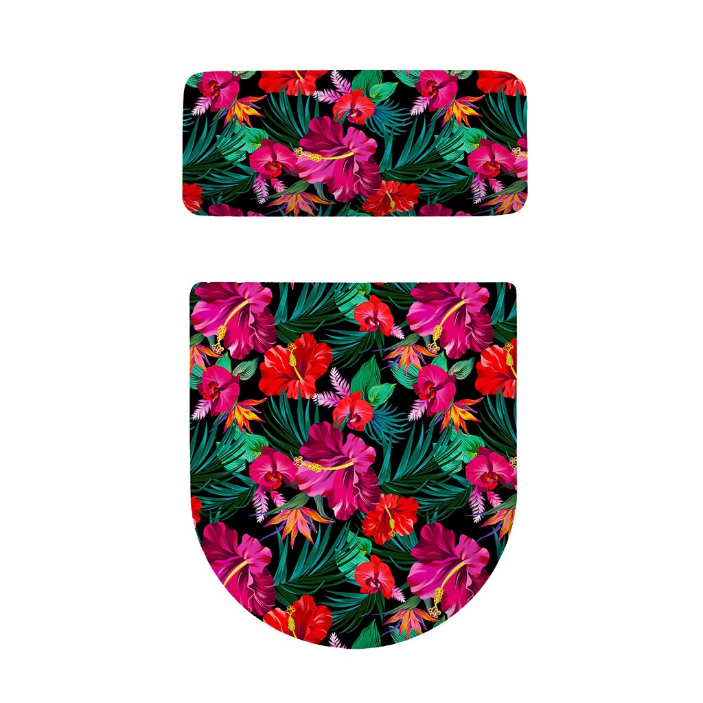 Hawaii Floral Flowers Pattern Print Toilet Lid And Tank Cover Set