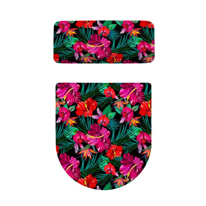 Hawaii Floral Flowers Pattern Print Toilet Lid And Tank Cover Set