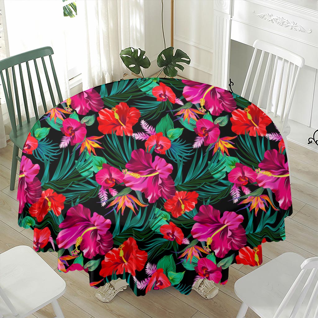 Hawaii Floral Flowers Pattern Print Waterproof Round Tablecloth