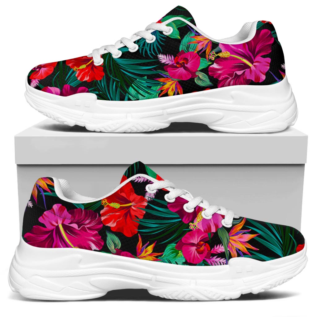 Hawaii Floral Flowers Pattern Print White Chunky Shoes