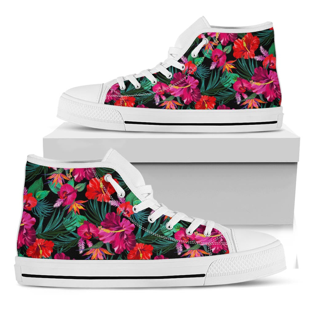 Hawaii Floral Flowers Pattern Print White High Top Sneakers