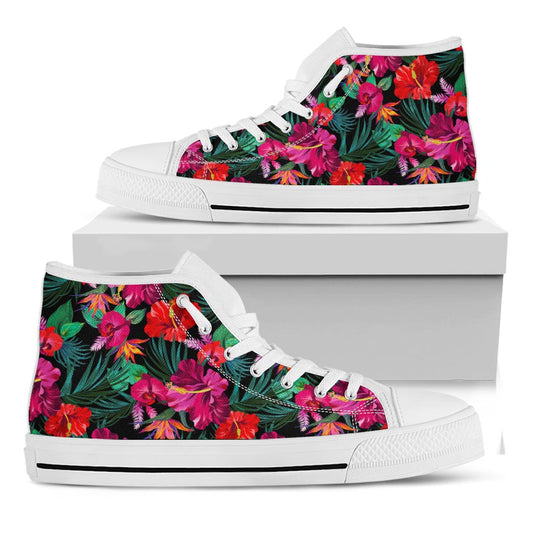 Hawaii Floral Flowers Pattern Print White High Top Sneakers