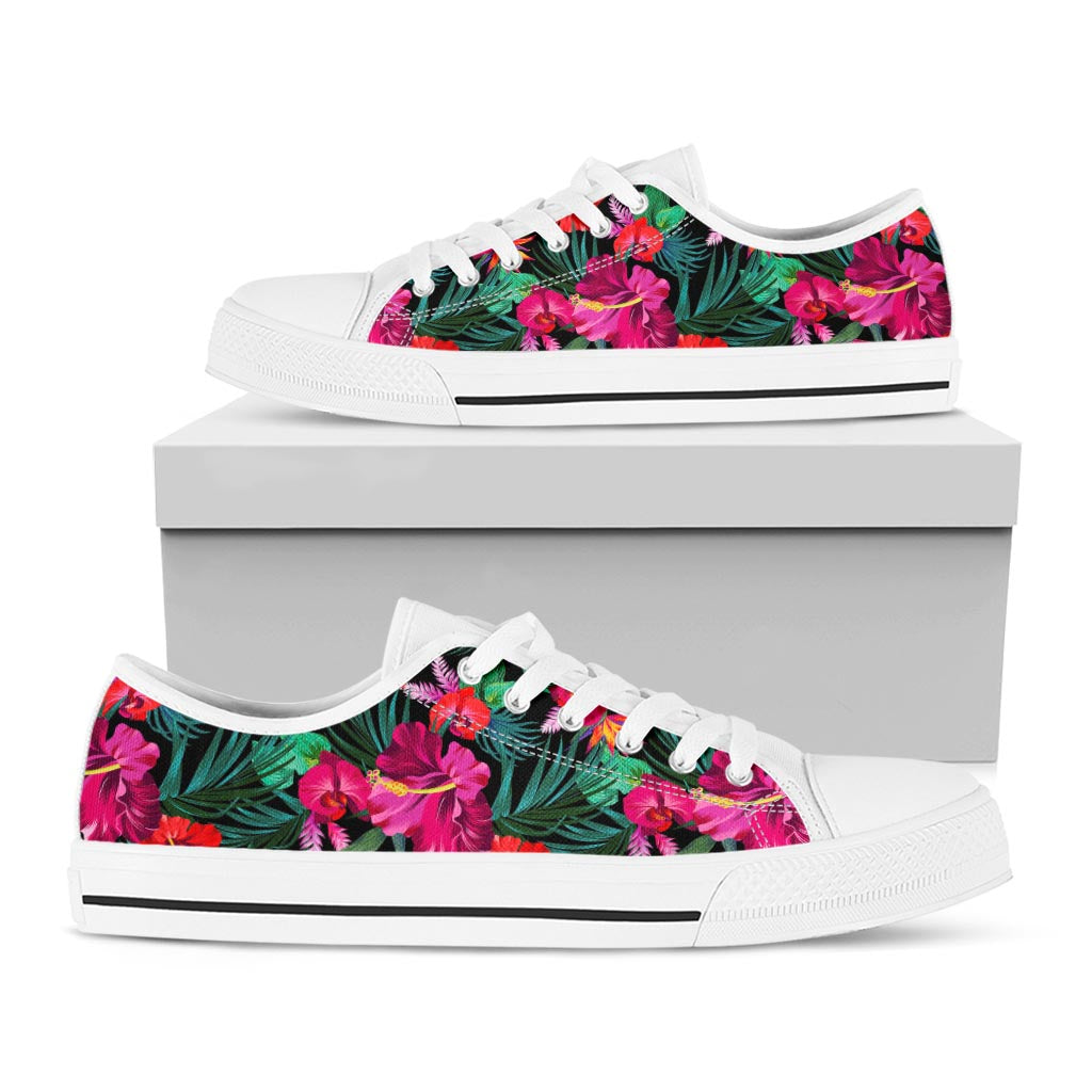Hawaii Floral Flowers Pattern Print White Low Top Sneakers