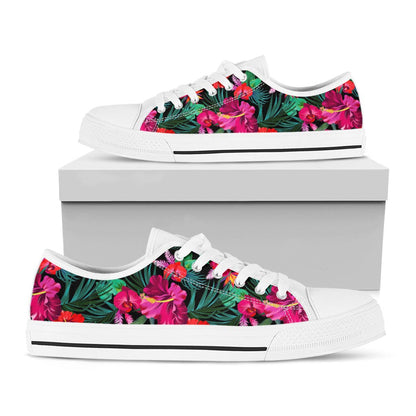 Hawaii Floral Flowers Pattern Print White Low Top Sneakers