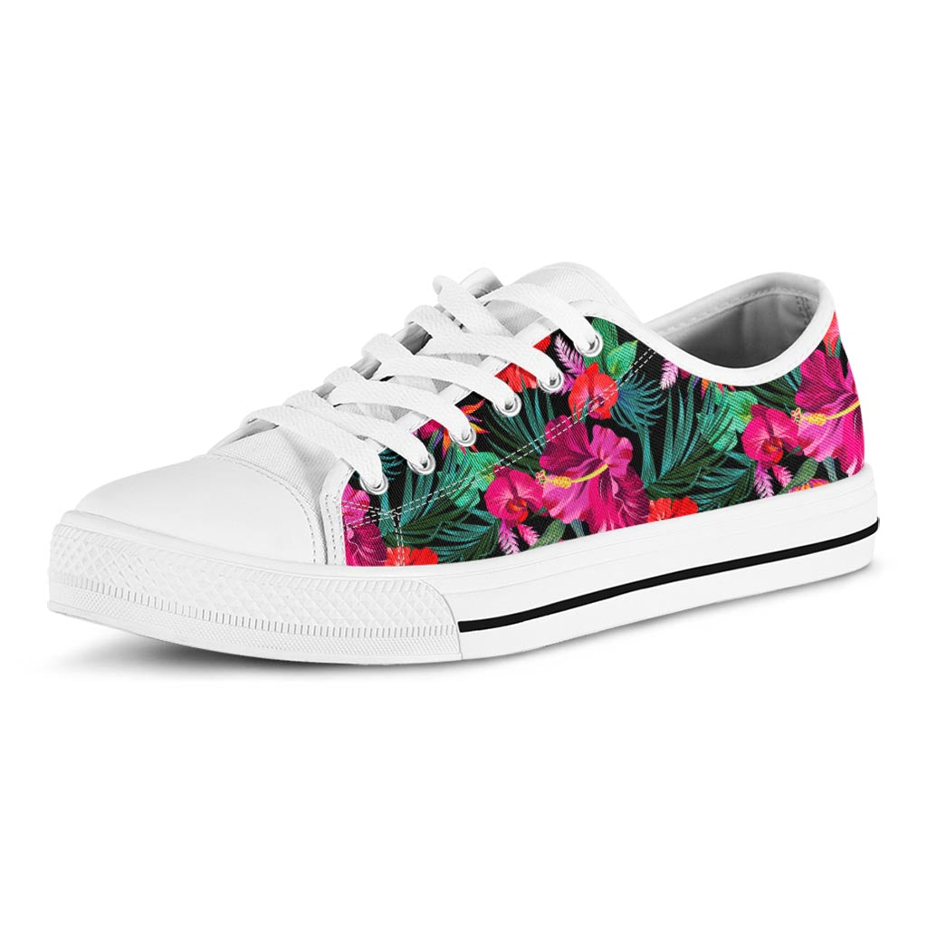 Hawaii Floral Flowers Pattern Print White Low Top Sneakers