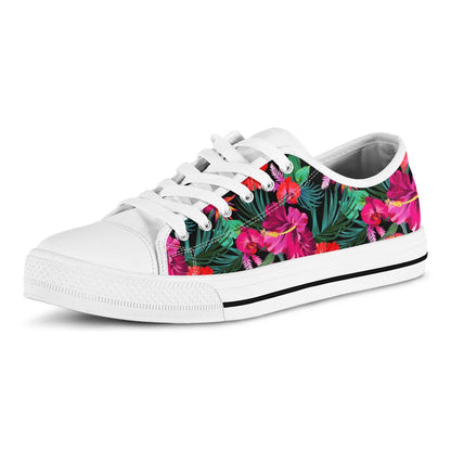 Hawaii Floral Flowers Pattern Print White Low Top Sneakers
