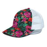 Hawaii Floral Flowers Pattern Print White Mesh Trucker Cap