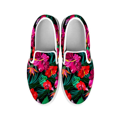 Hawaii Floral Flowers Pattern Print White Slip On Sneakers