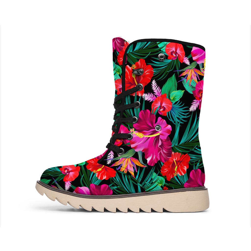 Hawaii Floral Flowers Pattern Print Winter Boots