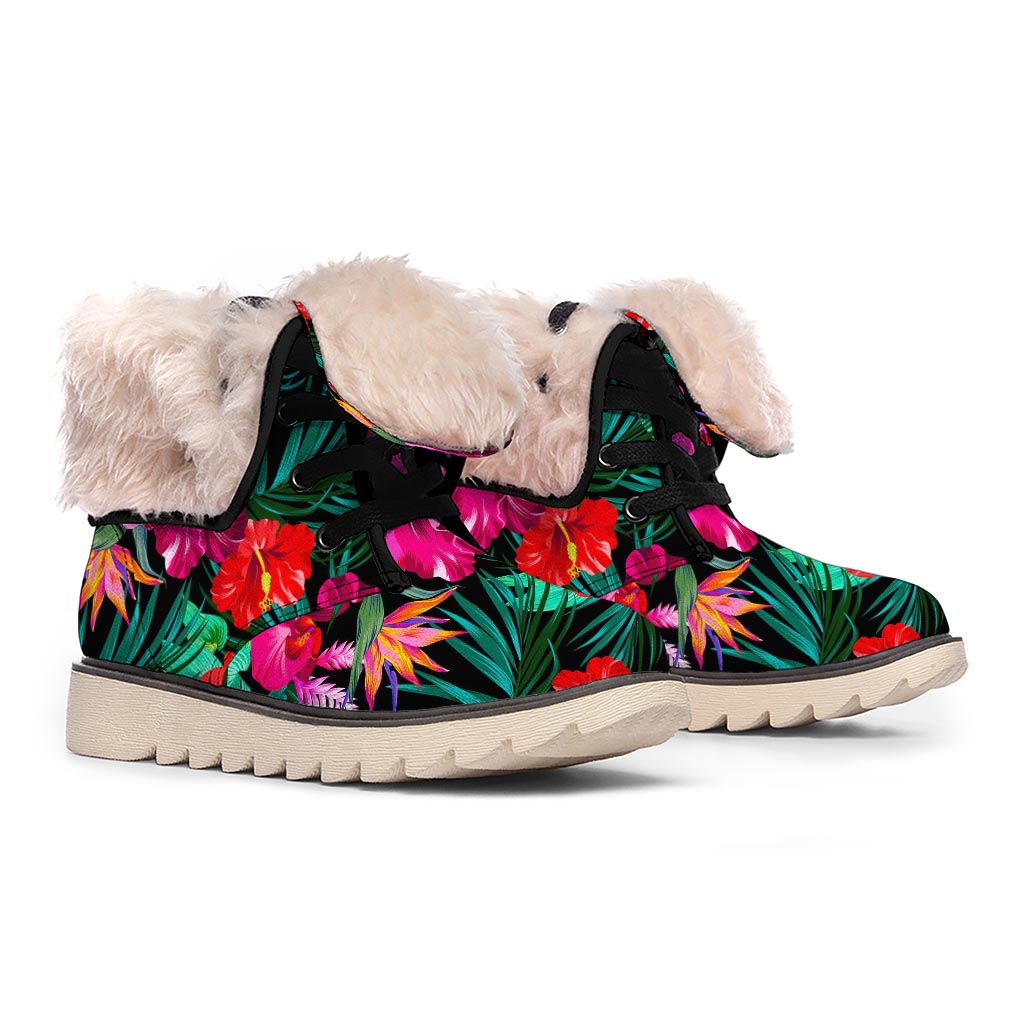 Hawaii Floral Flowers Pattern Print Winter Boots