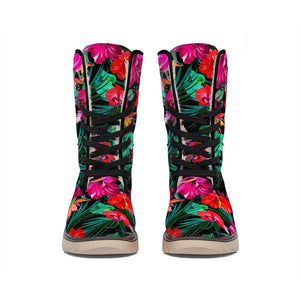 Hawaii Floral Flowers Pattern Print Winter Boots