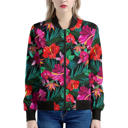 Hawaii Floral Flowers Pattern Print Women's Bomber Jacket
