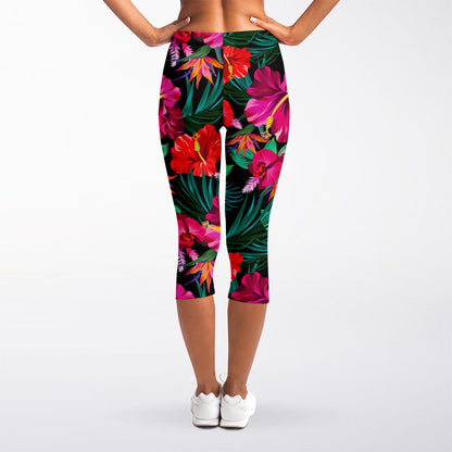 Hawaii Floral Flowers Pattern Print Women's Capri Leggings
