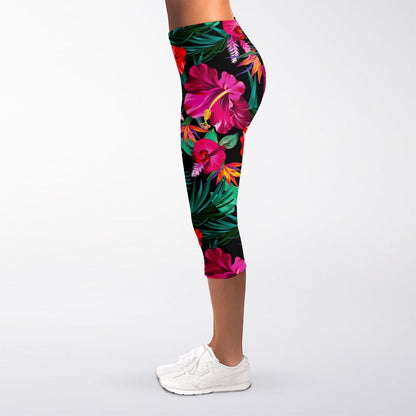 Hawaii Floral Flowers Pattern Print Women's Capri Leggings