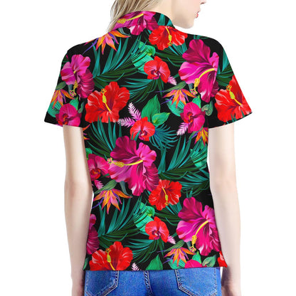Hawaii Floral Flowers Pattern Print Women's Polo Shirt