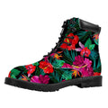 Hawaii Floral Flowers Pattern Print Padded Collar Lace Up Boots