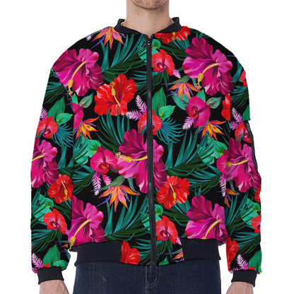 Hawaii Floral Flowers Pattern Print Zip Sleeve Bomber Jacket