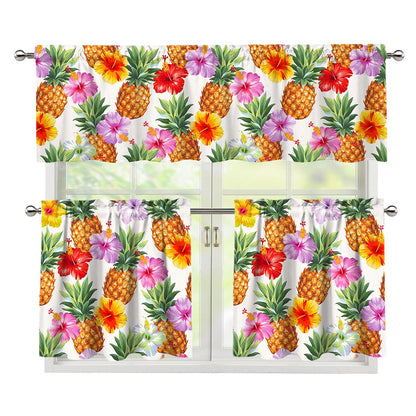 Hawaii Hibiscus Pineapple Pattern Print 3 Piece Kitchen Curtains