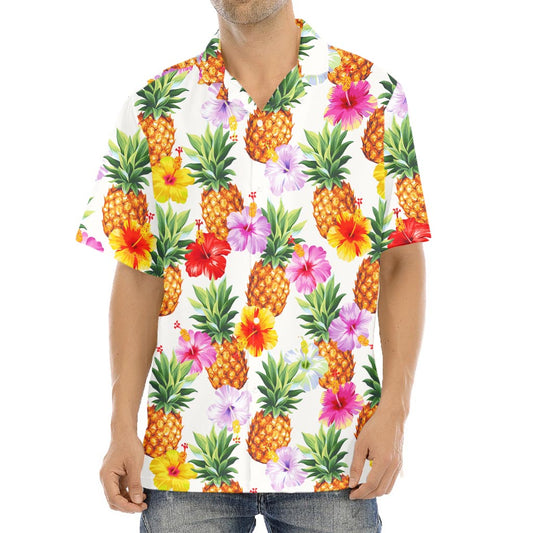 Hawaii Hibiscus Pineapple Pattern Print Aloha Shirt