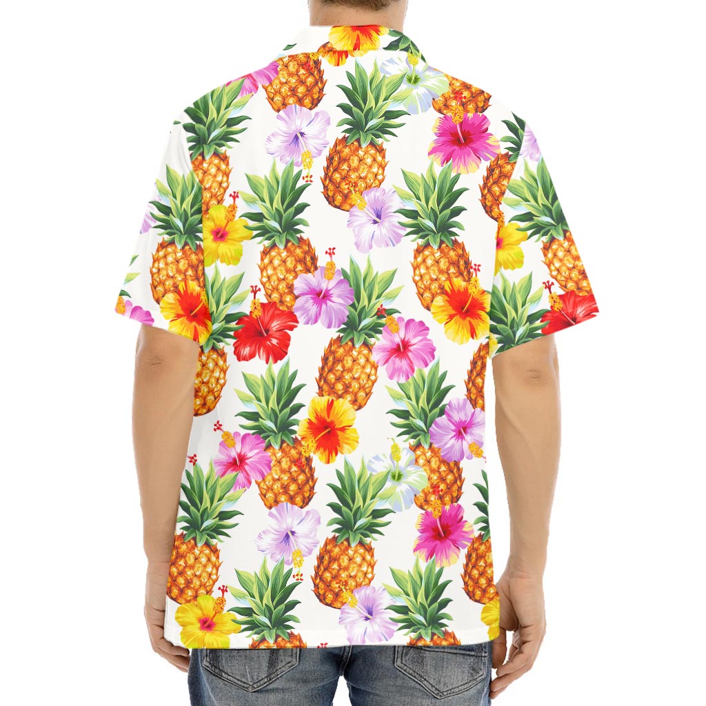 Hawaii Hibiscus Pineapple Pattern Print Aloha Shirt