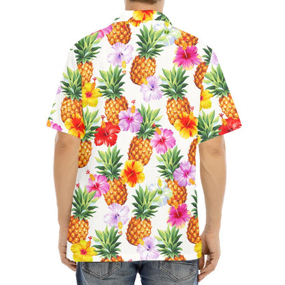 Hawaii Hibiscus Pineapple Pattern Print Aloha Shirt
