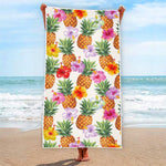 Hawaii Hibiscus Pineapple Pattern Print Beach Towel