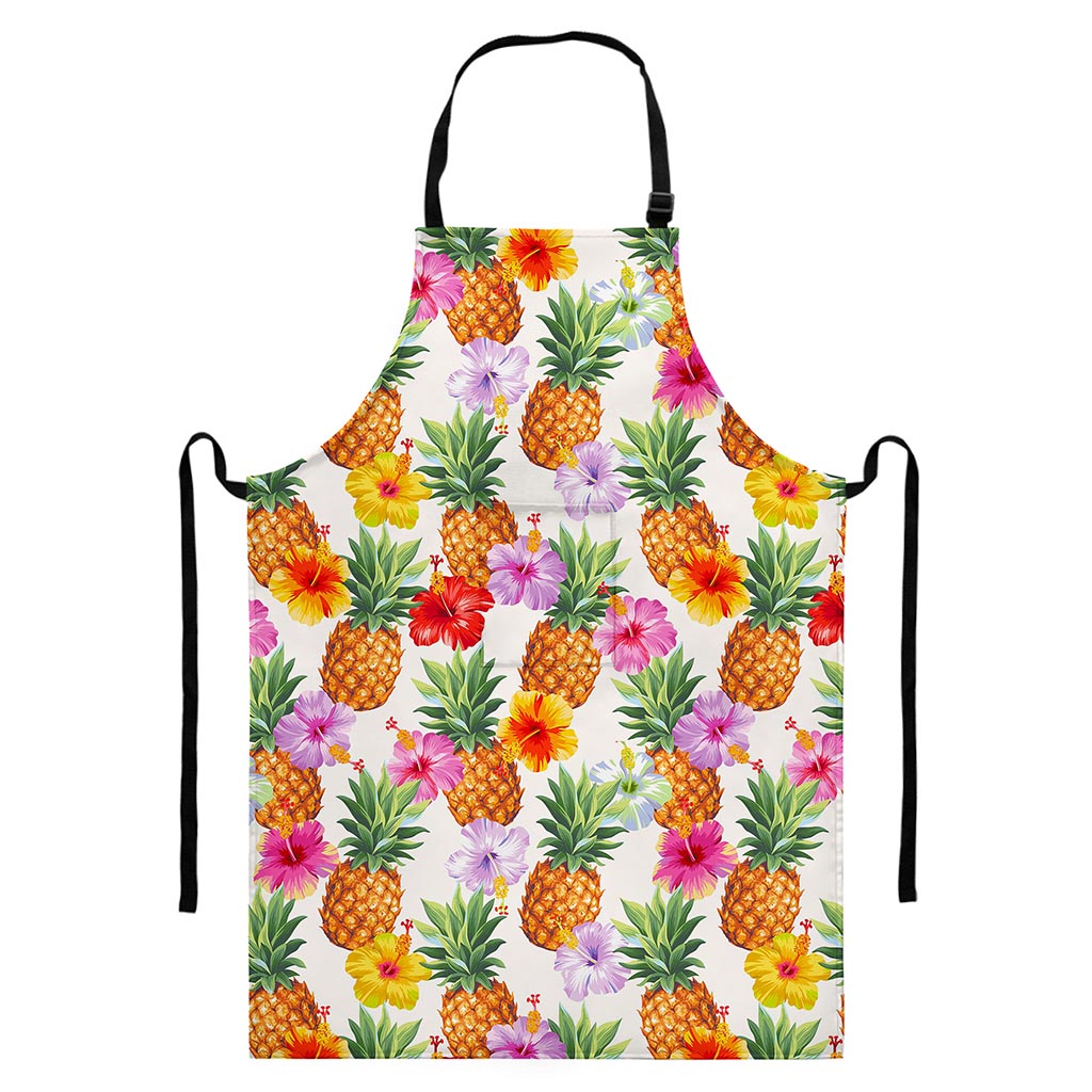 Hawaii Hibiscus Pineapple Pattern Print Bib Apron With Pocket