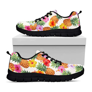 Hawaii Hibiscus Pineapple Pattern Print Black Running Shoes