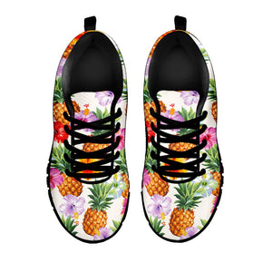 Hawaii Hibiscus Pineapple Pattern Print Black Running Shoes