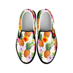 Hawaii Hibiscus Pineapple Pattern Print Black Slip On Sneakers