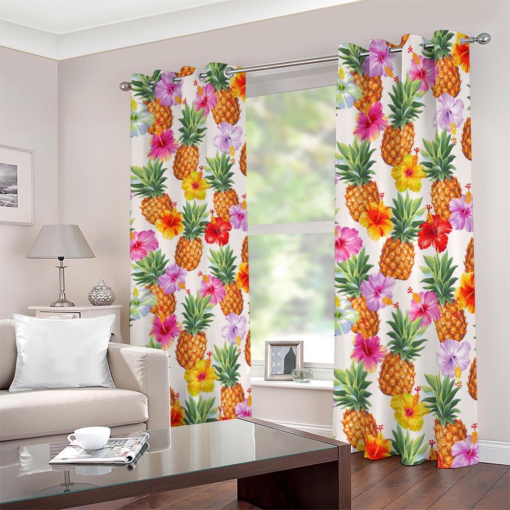 Hawaii Hibiscus Pineapple Pattern Print Blackout Grommet Curtains