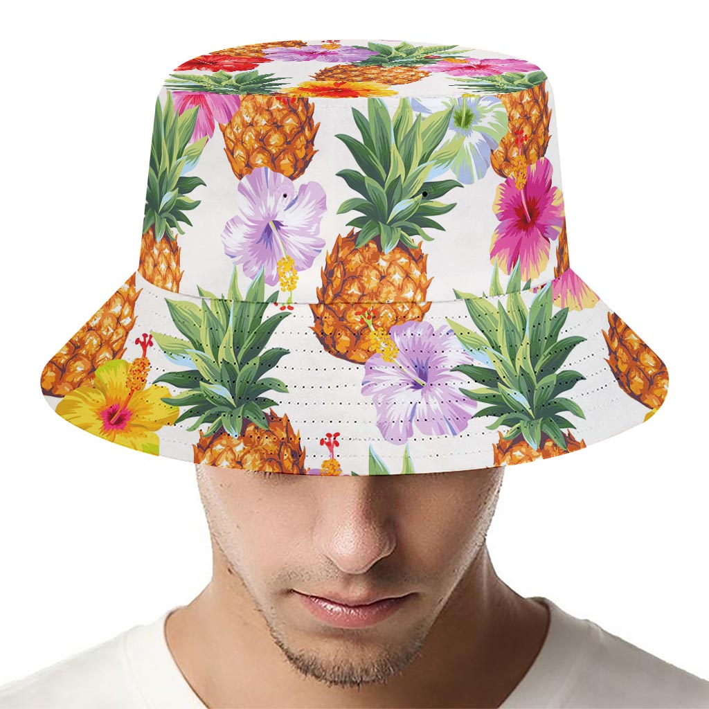 Hawaii Hibiscus Pineapple Pattern Print Bucket Hat