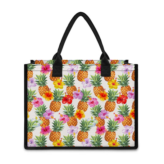 Hawaii Hibiscus Pineapple Pattern Print Canvas Tote Bag