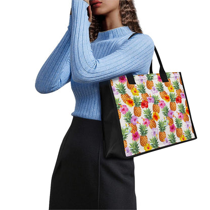 Hawaii Hibiscus Pineapple Pattern Print Canvas Tote Bag