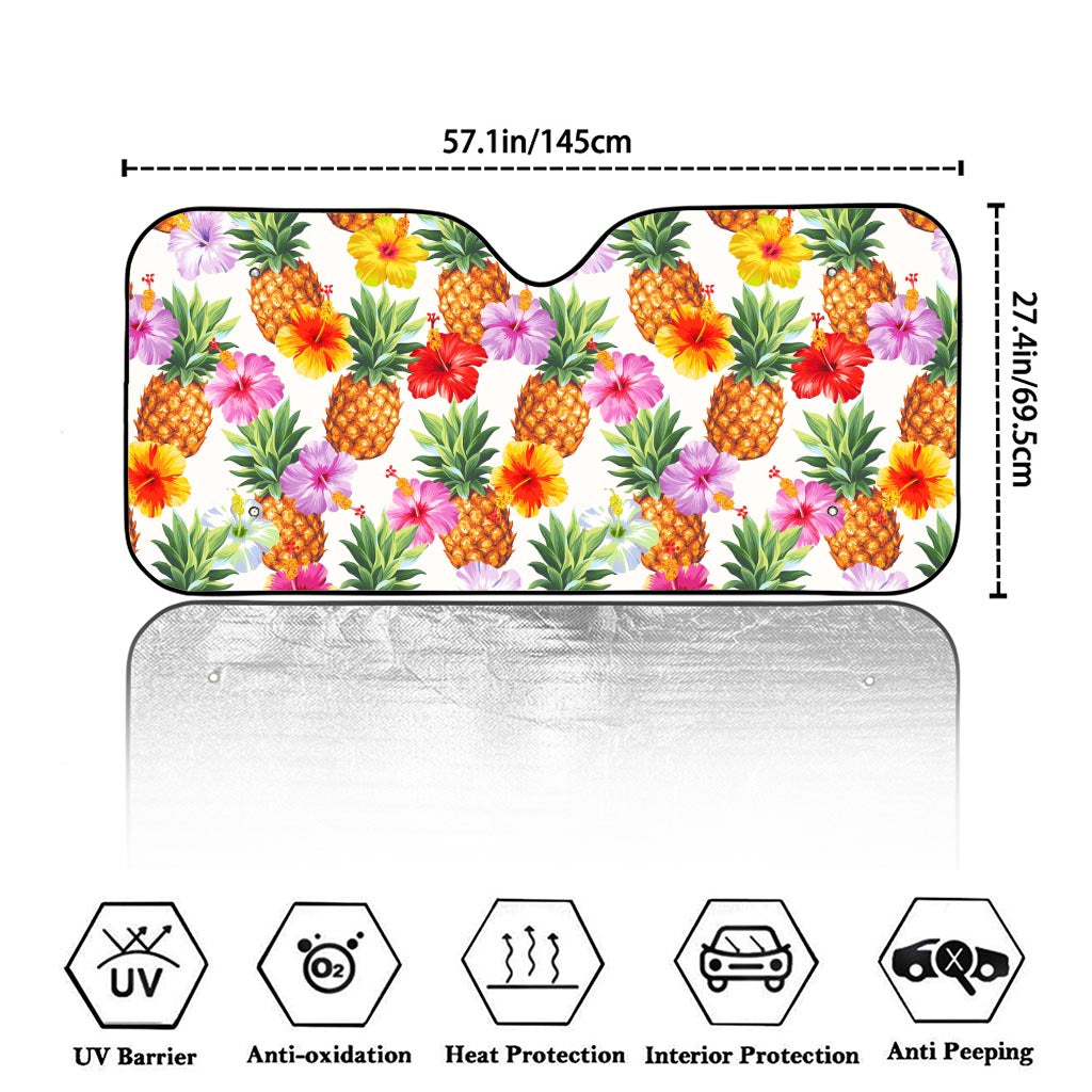 Hawaii Hibiscus Pineapple Pattern Print Car Windshield Sun Shade