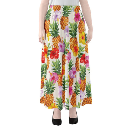 Hawaii Hibiscus Pineapple Pattern Print Chiffon Maxi Skirt
