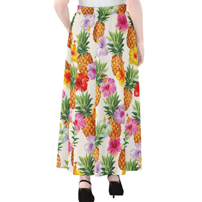 Hawaii Hibiscus Pineapple Pattern Print Chiffon Maxi Skirt