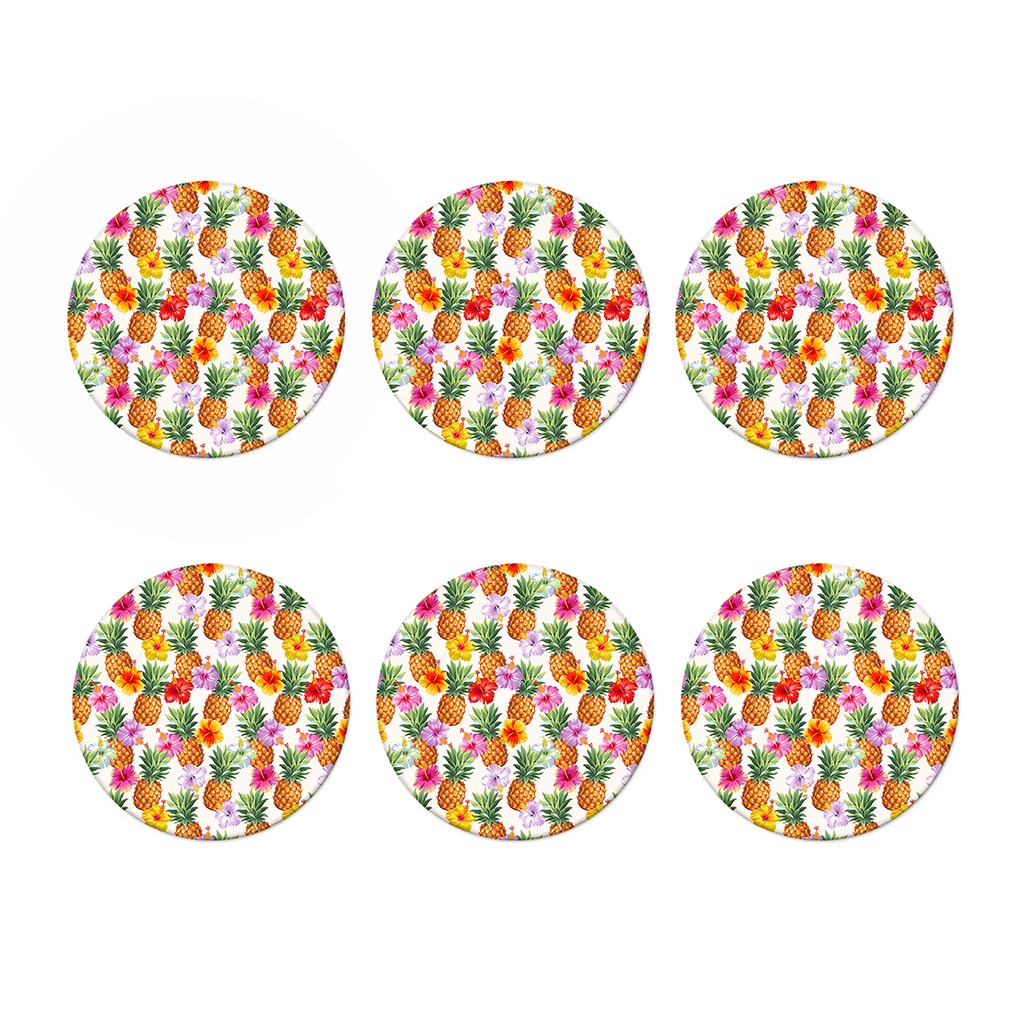 Hawaii Hibiscus Pineapple Pattern Print Coaster Set