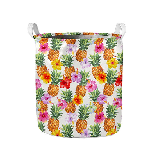 Hawaii Hibiscus Pineapple Pattern Print Collapsible Laundry Basket