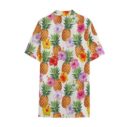 Hawaii Hibiscus Pineapple Pattern Print Cotton Hawaiian Shirt