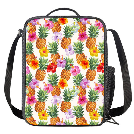 Hawaii Hibiscus Pineapple Pattern Print Crossbody Lunch Bag