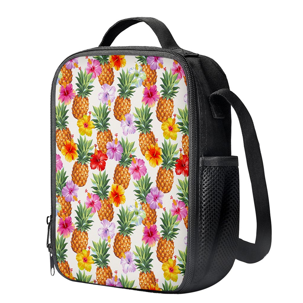 Hawaii Hibiscus Pineapple Pattern Print Crossbody Lunch Bag