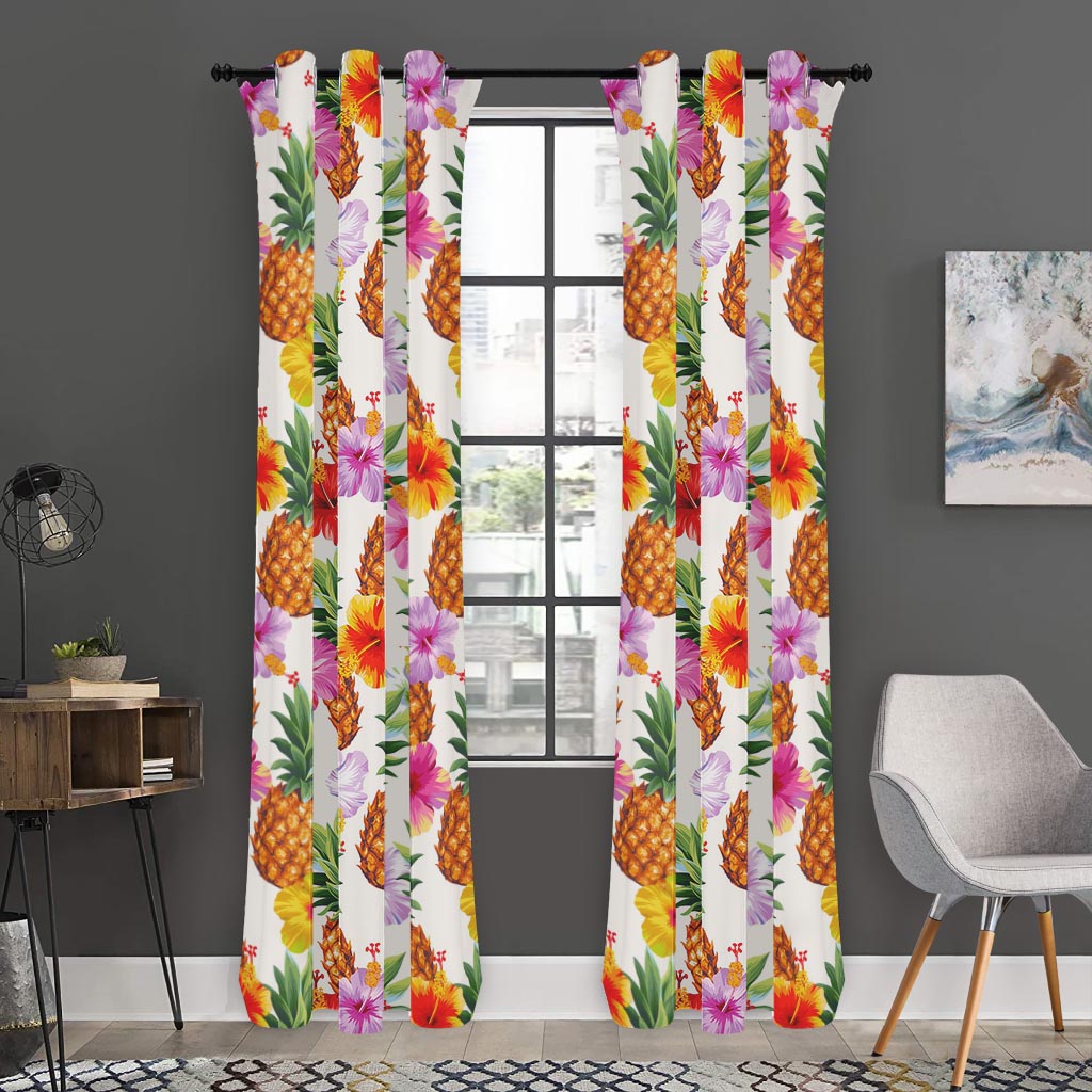 Hawaii Hibiscus Pineapple Pattern Print Curtain